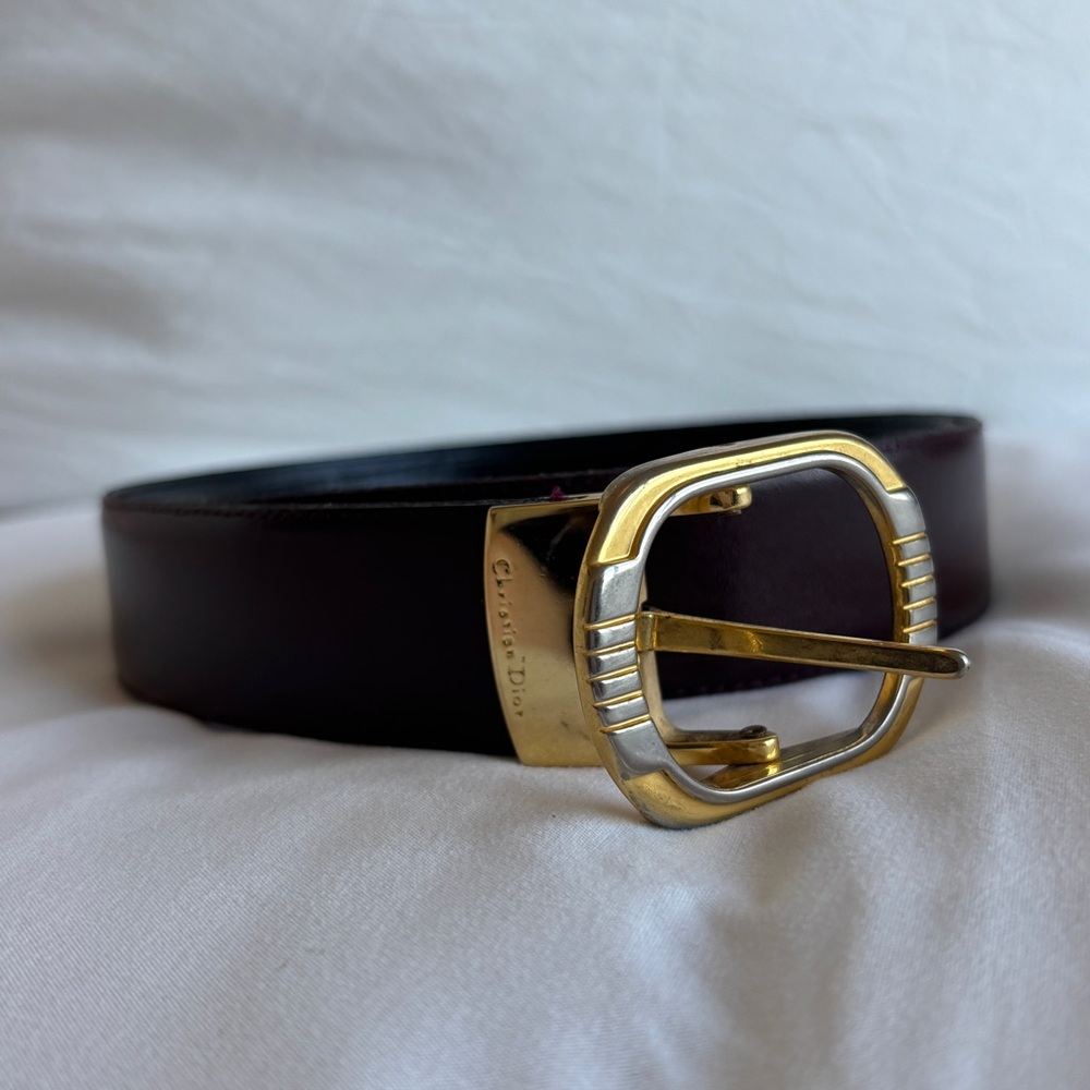 Christian Dior Leather Belt with Gold Buckle